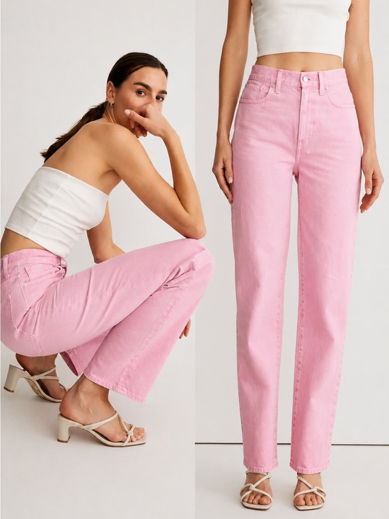 Madewell Denim - Madewell Baggy Straight Jeans Garment Dyed Pink High Rise Slouchy Denim W32 NWT